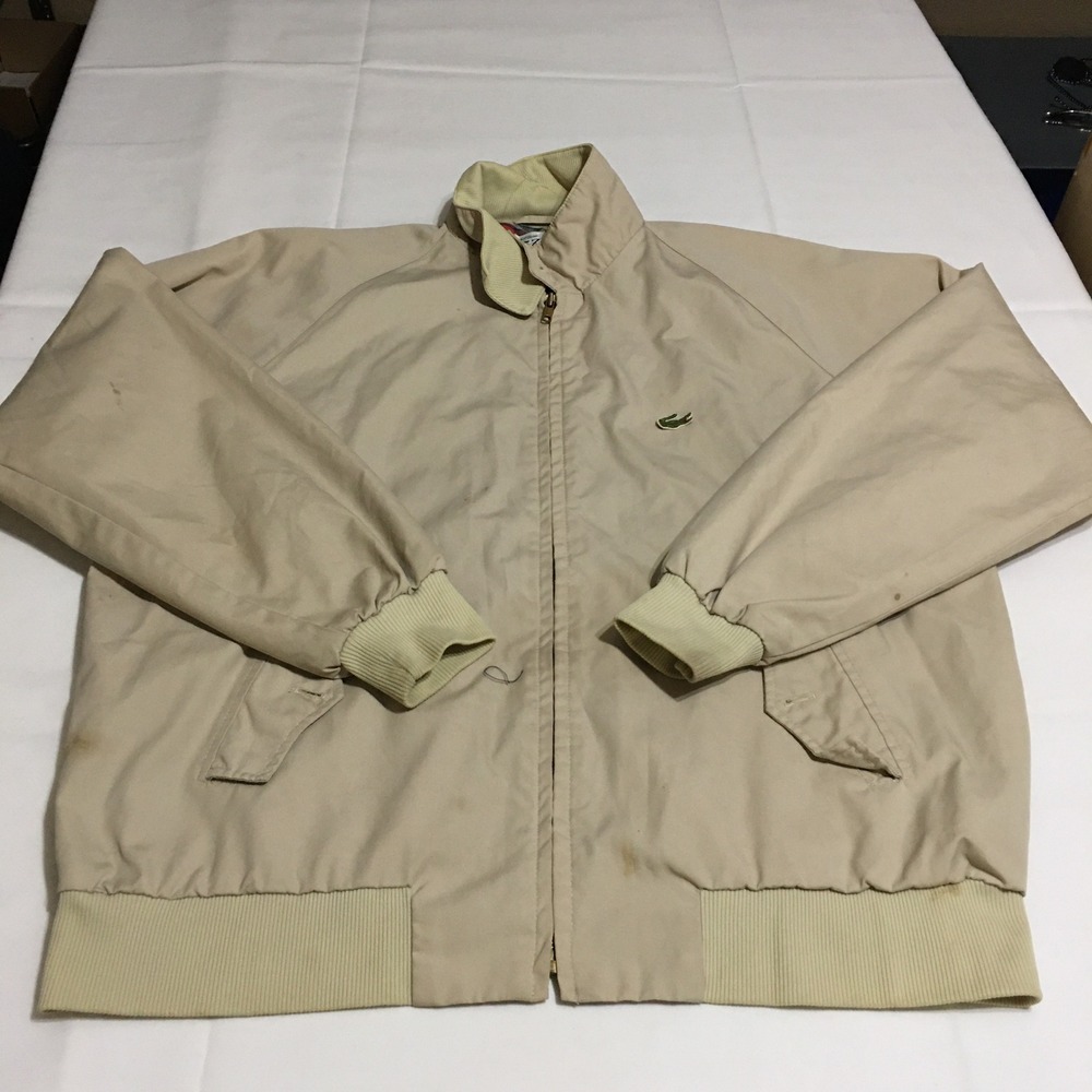 Lacoste Harrington Jacket Mens Large Beige Full Zip Embroidered Logo
